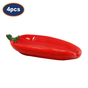 4Pcs 3D Red Chili Shaped Ceramic Decorative Plate