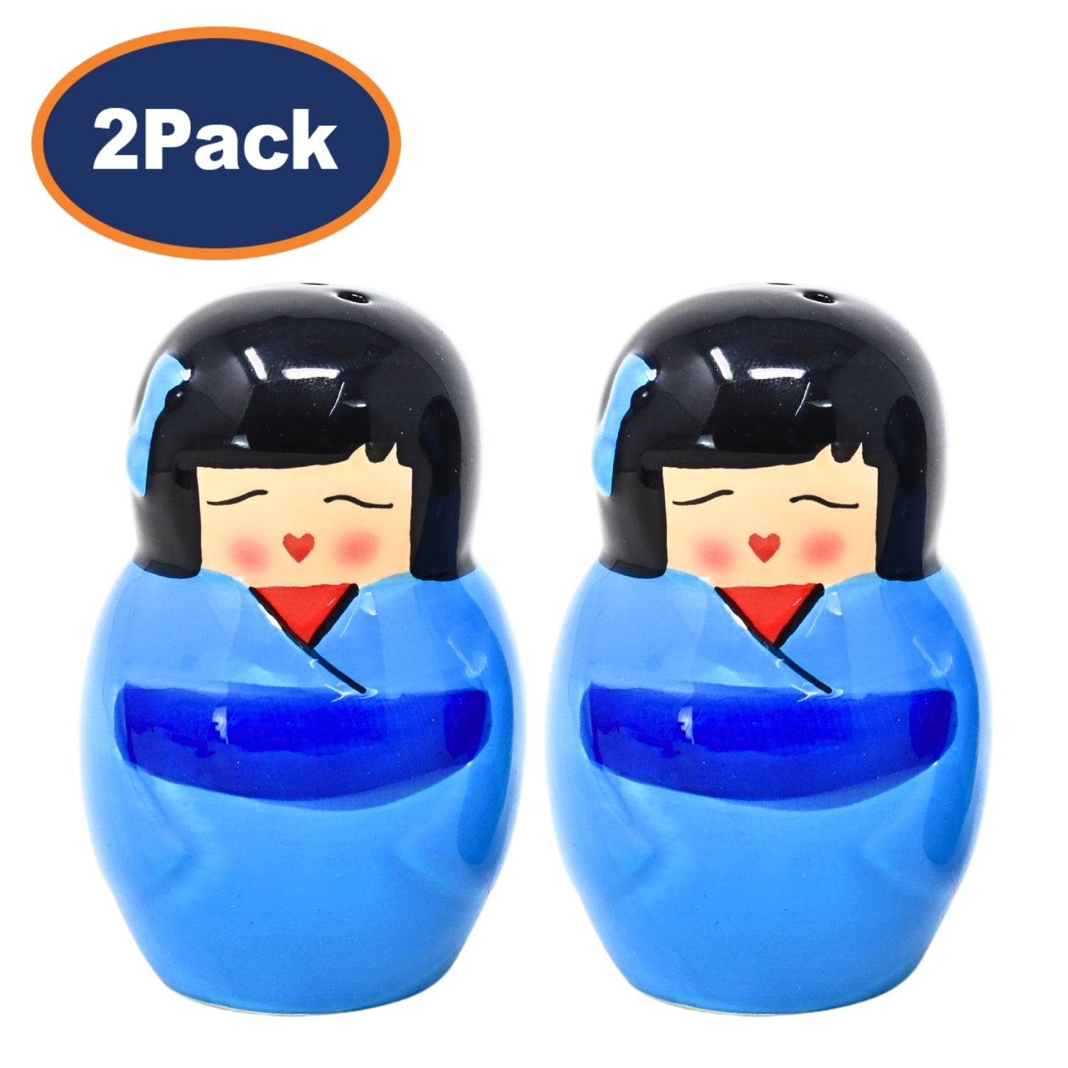 Set of 4 Ceramic Japan Geisha Design Blue Salt & Pepper Shakers