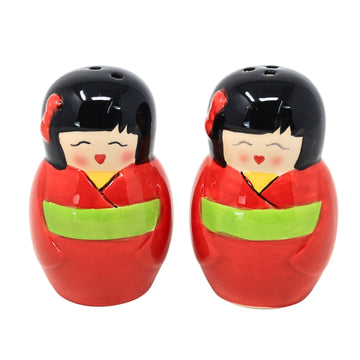 Set of 2 Ceramic Japan Geisha Design Red Salt & Pepper Shakers