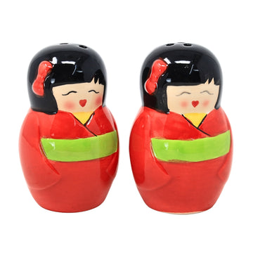 Set of 2 Ceramic Japan Geisha Design Red Salt & Pepper Shakers