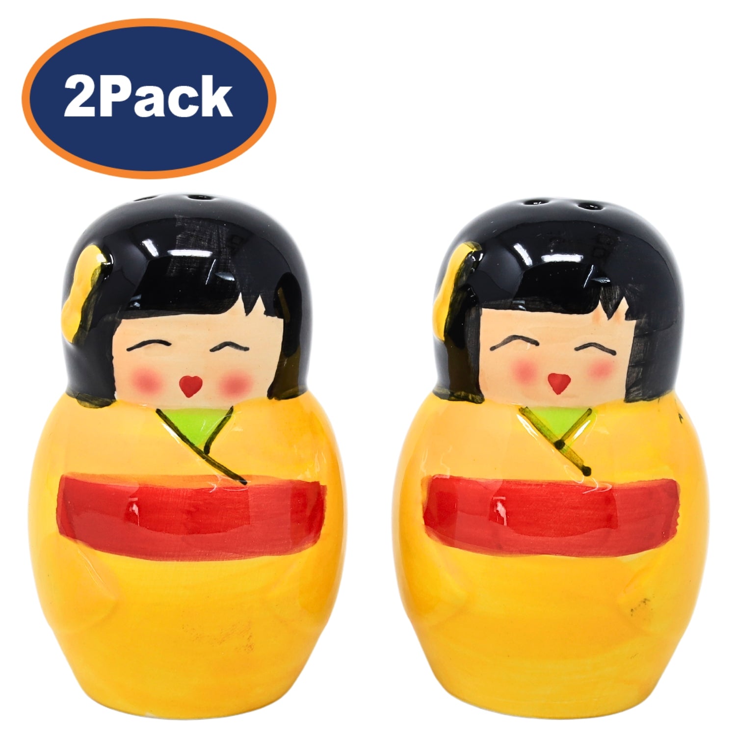 Set of 4 Ceramic Japan Geisha Design Yellow Salt & Pepper Shakers