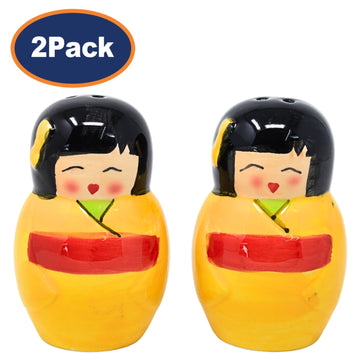 Set of 4 Ceramic Japan Geisha Design Yellow Salt & Pepper Shakers