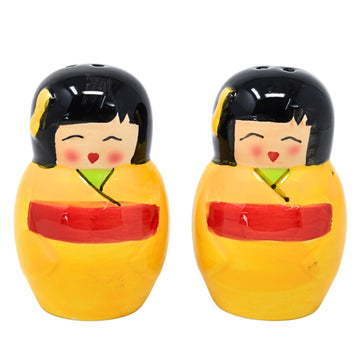 Set of 2 Ceramic Japan Geisha Design Yellow Salt & Pepper Shakers