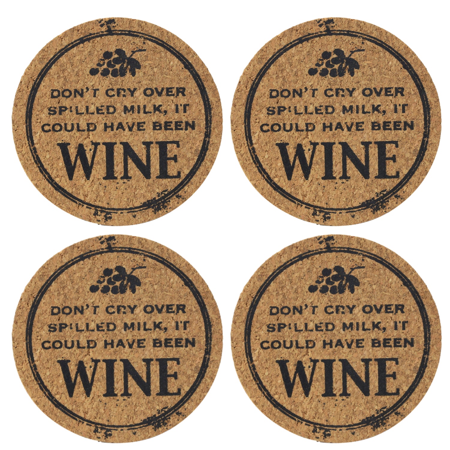 Set of 4 'Could Been Wine' Round Novelty Cork Coaster