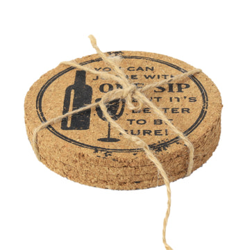 Set of 4 'One Sip' Round Novelty Cork Coaster