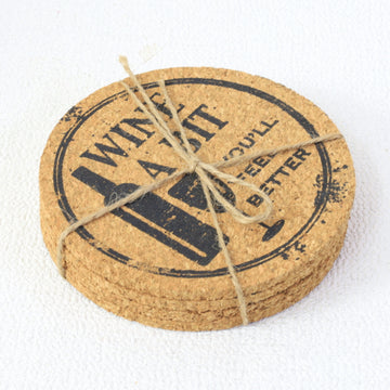 Set of 4 'Wine A Bit' Round Novelty Cork Coaster