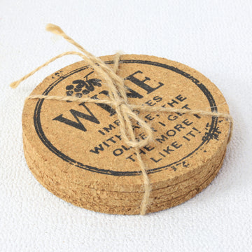 Set of 4 'Wine Improves' Round Novelty Cork Coaster