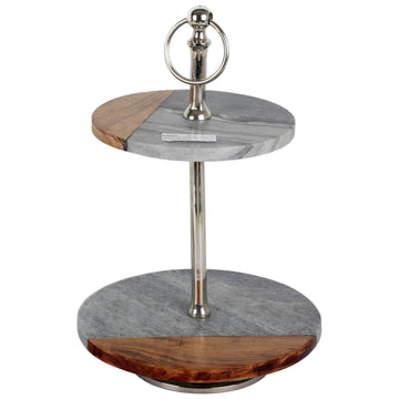 2 Tier Grey Marble Wooden Cake Stand