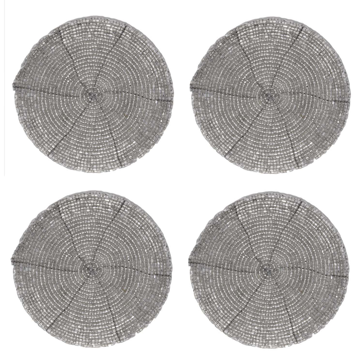 4 Piece Round Silver Shimmer Beaded Hand Sewn Coaster