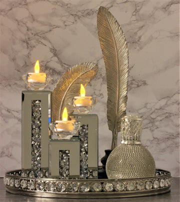 18cm Silver Mirror Glass Candle Holder