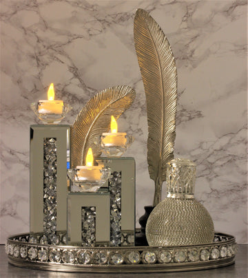 25cm Silver Mirror Glass Candle Holder Home Gift Ornament