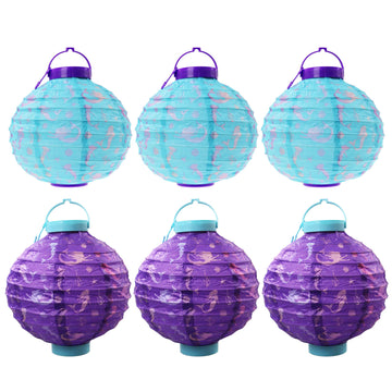 Set of 6 Hanging LED Mermaid Paper Lantern Light Balloon