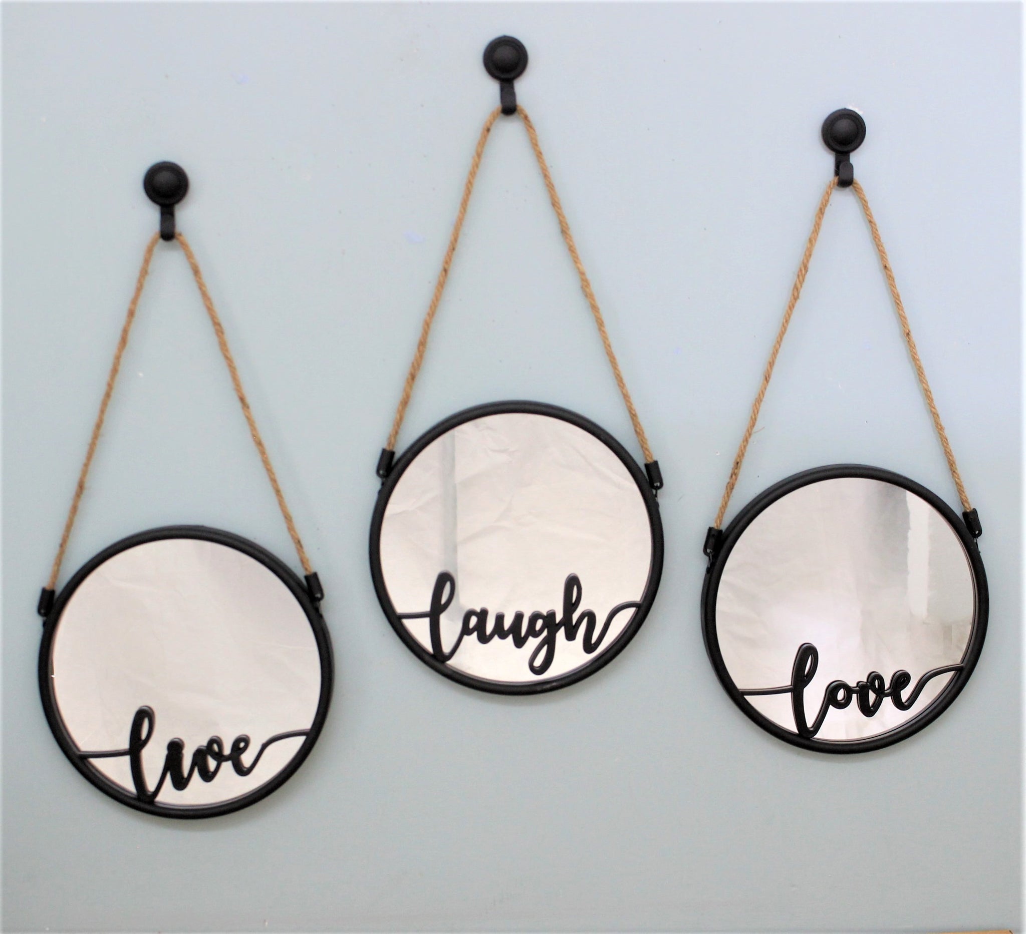 3Pcs Live Laugh Love Round Black Frame Mirror