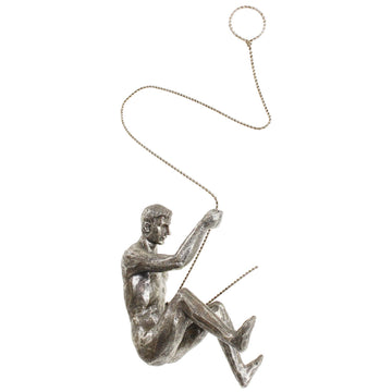 Silver Abseiling Man Hanging Wall Figure