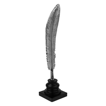 Set Of 2 Silver Feather On Wooden Base Ornament Statue Décor