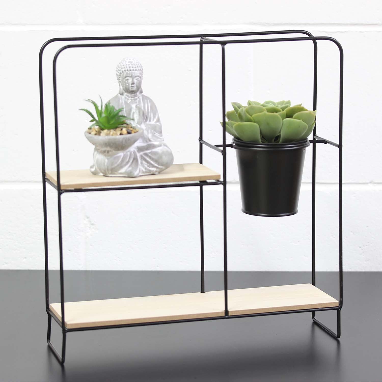 Square 3 Tier Shelves Wire Rack & Buddha Statue Plant Pot