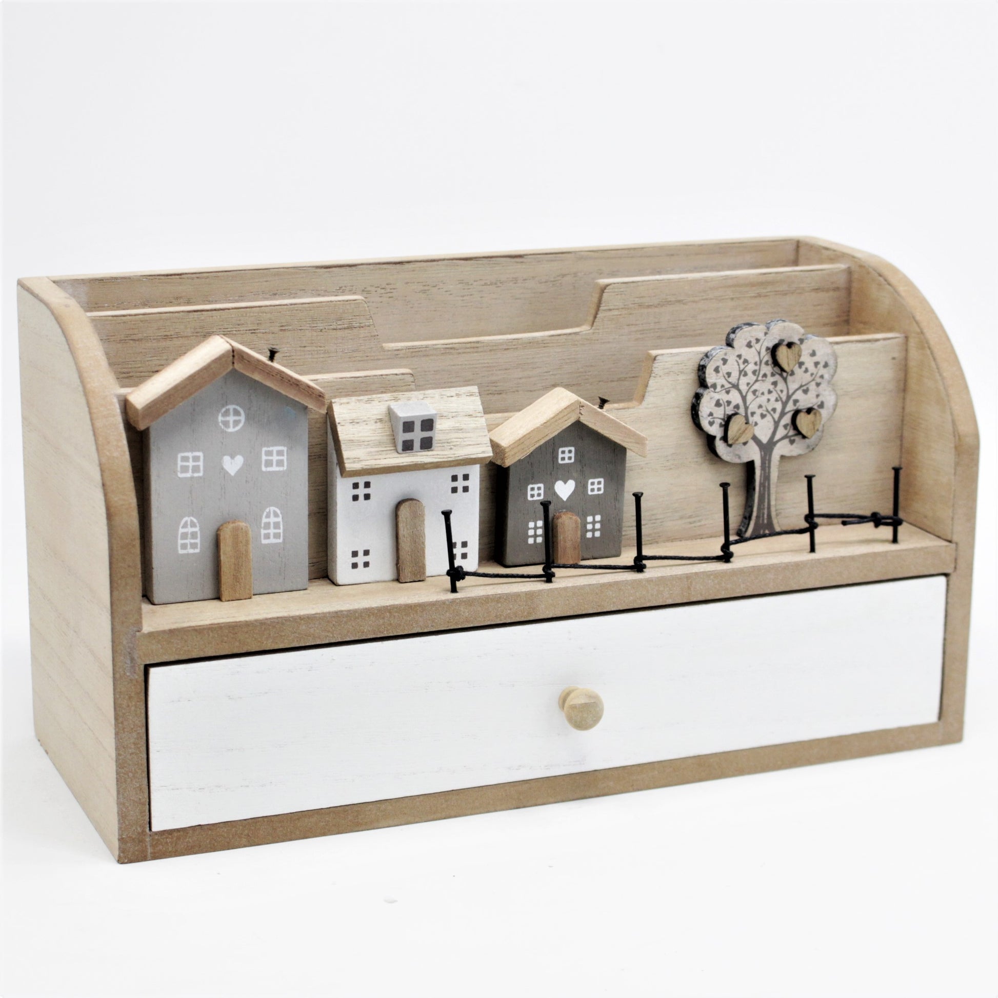 Shabby Chic Wooden House Family Tree Letter Rack Desk Organiser