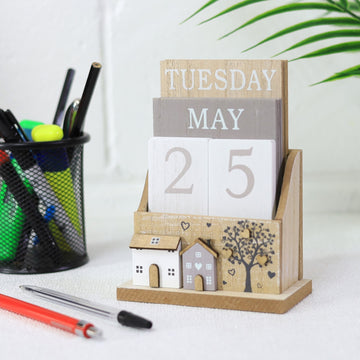 Wooden Country House & Tree Design Perpetual Calendar