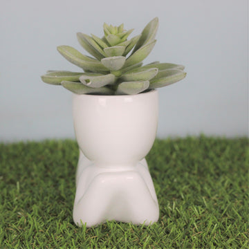 Ceramic Planter Laying Person White Pot Cactus Succulent Plant Flower Décor