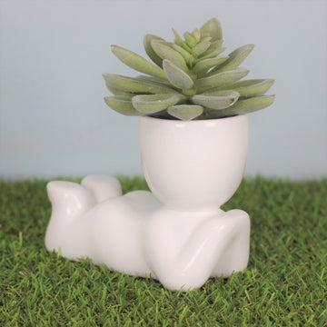 Ceramic Planter Laying Person White Pot Cactus Succulent Plant Flower Décor