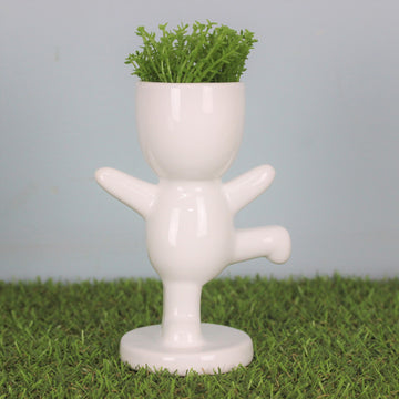 Ceramic Planter Playful Person White Pot Cactus Succulent Plant Flower Décor