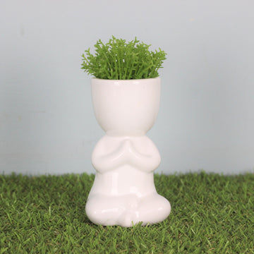 Ceramic Planter Namaste Person White Pot Cactus Succulent Plant Flower Décor