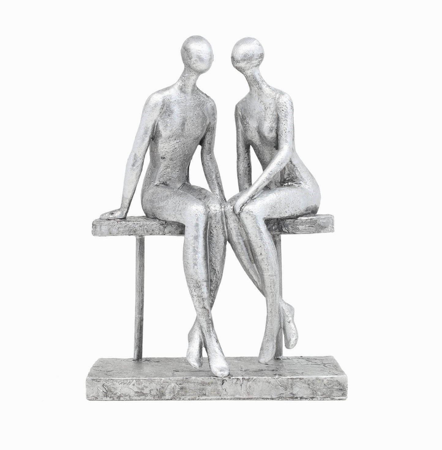 Antique Silver Couple On Bench Home Decor