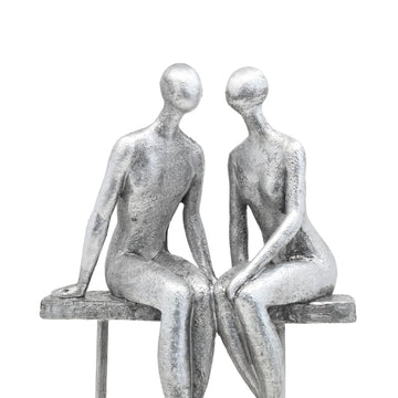Antique Silver Couple On Bench Home Decor