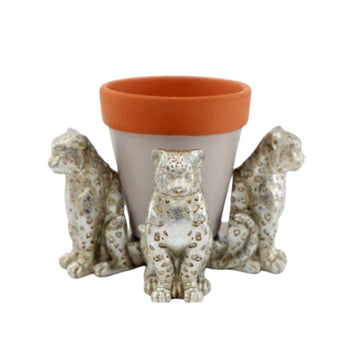 Set Of 3 Snow Leopard Resin Pot Risers