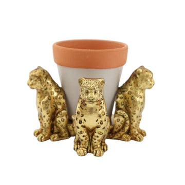 Set Of 3 Gold Leopard Resin Pot Risers