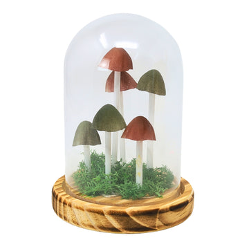 16.5cm Glass Dome Mushroom Wooden Base LED Table Lamp