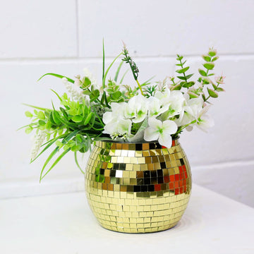 Gold Glass Disco Ball Design Ice Bucket Planter