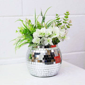 Silver Glass Disco Ball Design Ice Bucket Planter