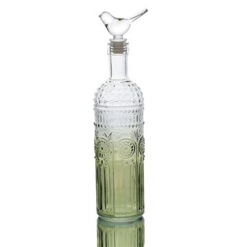 28cm Gradient Green Glass Decorative Bottle With Clear Glass Bird Topper