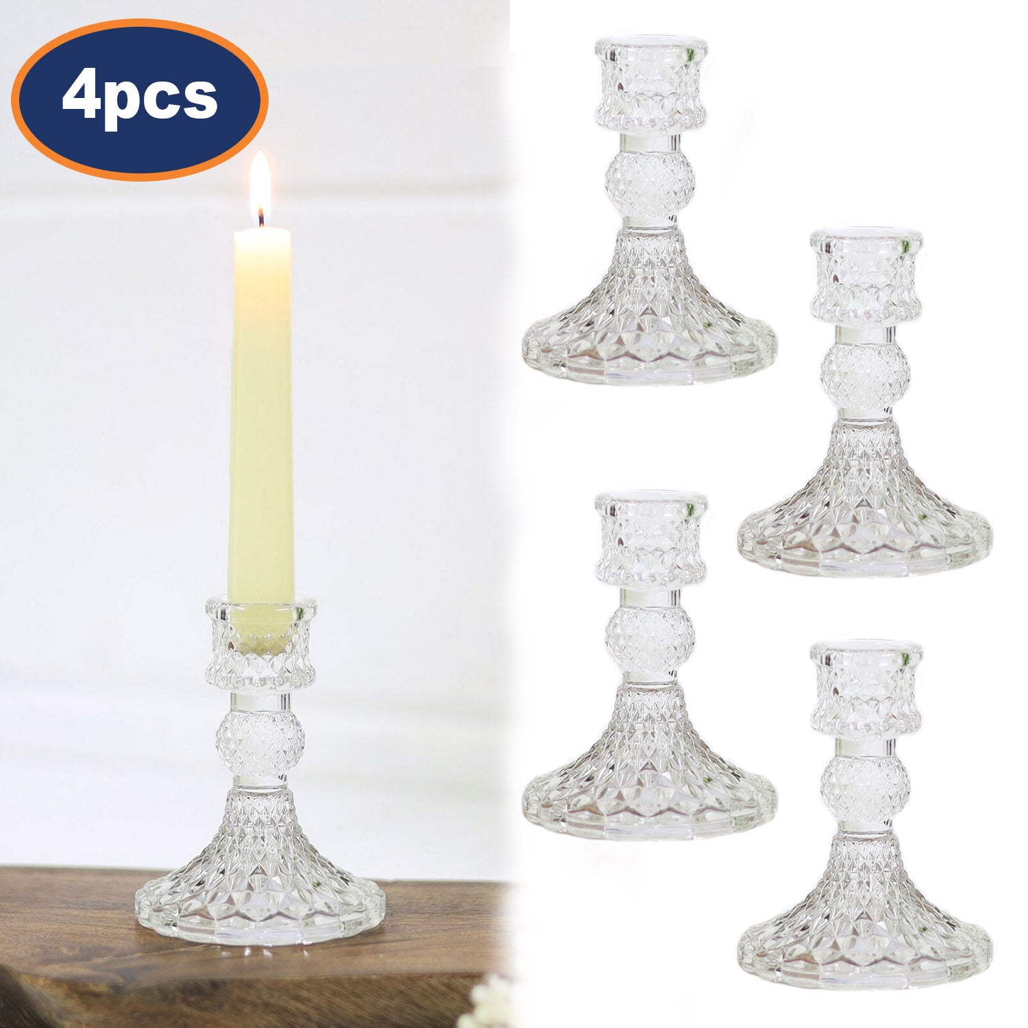 4Pc Paisley Clear Glass Candle Holder Set