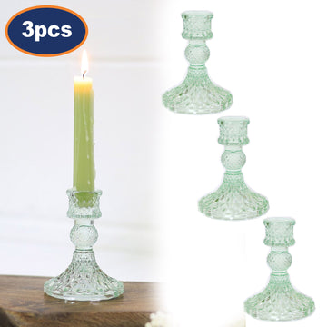 3Pc Paisley Green Glass Candle Holder Set