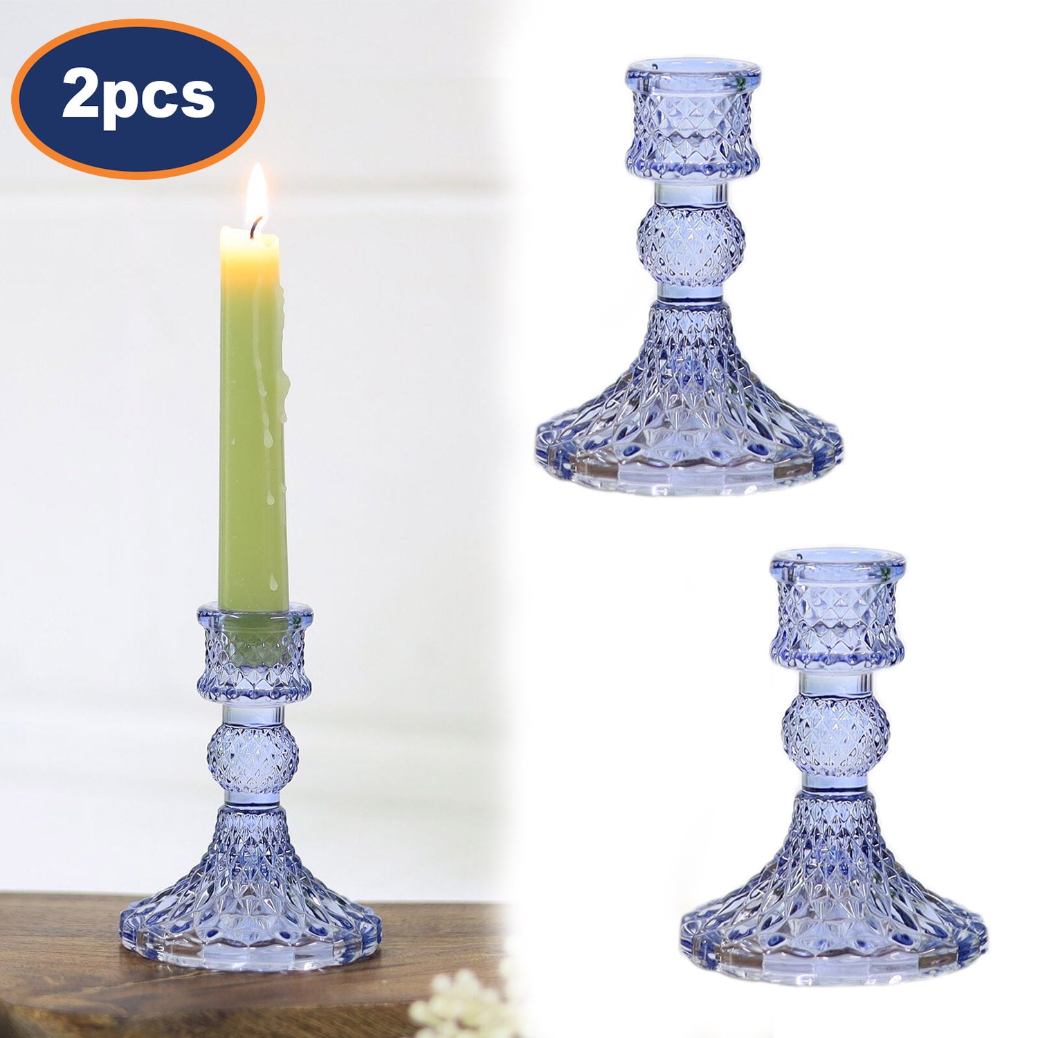 2Pc Paisley Lilac Glass Candle Holder Set