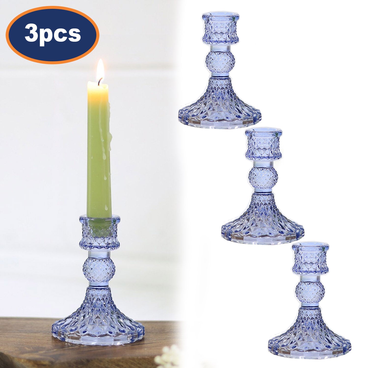 3Pc Paisley Lilac Glass Candle Holder Set