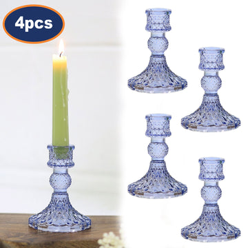 4Pc Paisley Lilac Glass Candle Holder Set