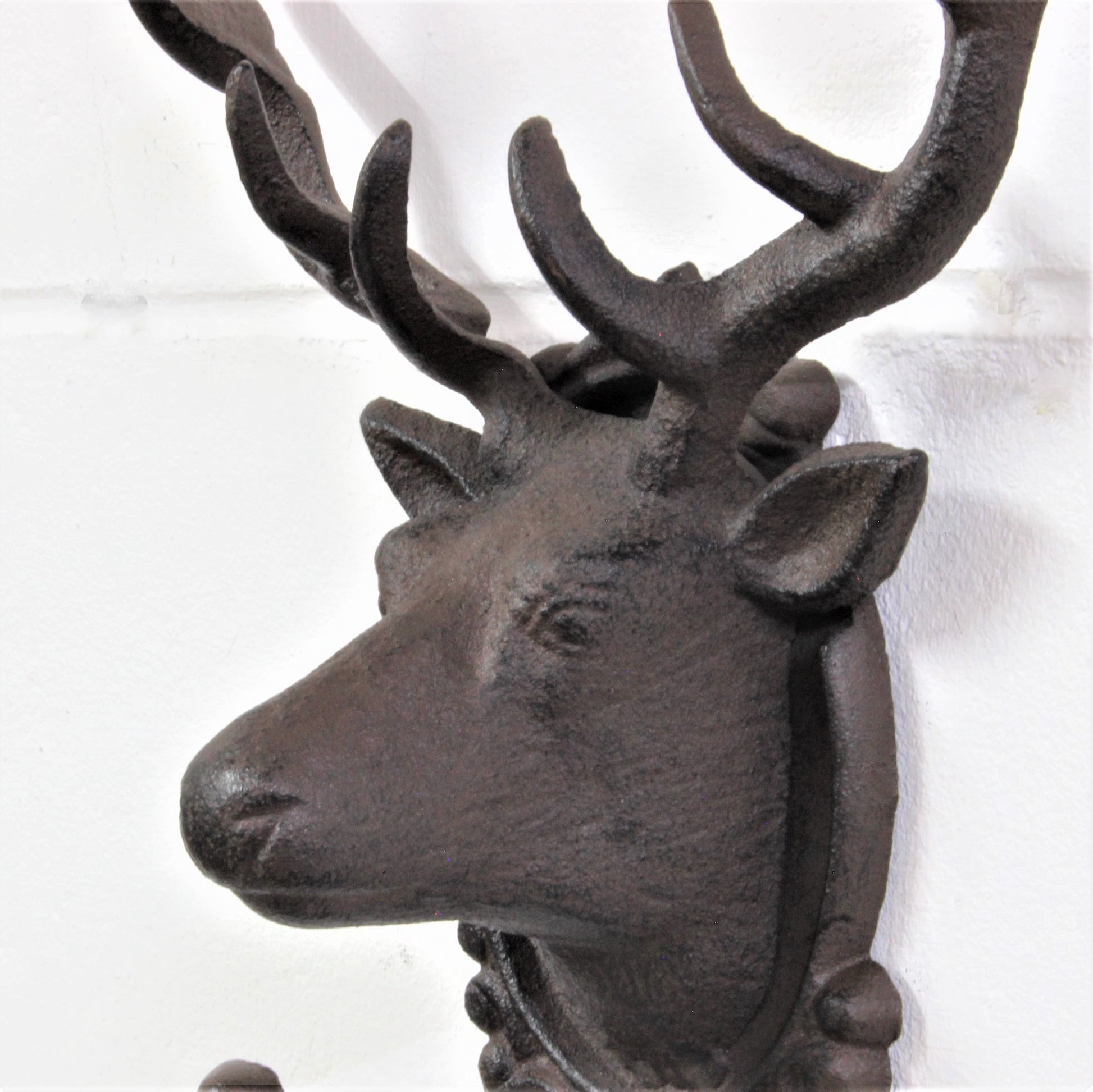 Silver Chrome Stags Head Cast Iron Metal Wall Coat Hook Rack Door Mounted  Hanger