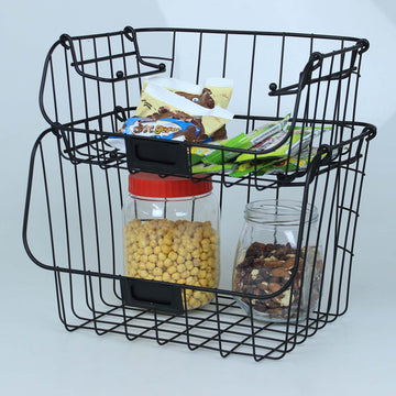 2 Tier Stackable Metal Wire Fruit Vegetable Basket Bowl Rack