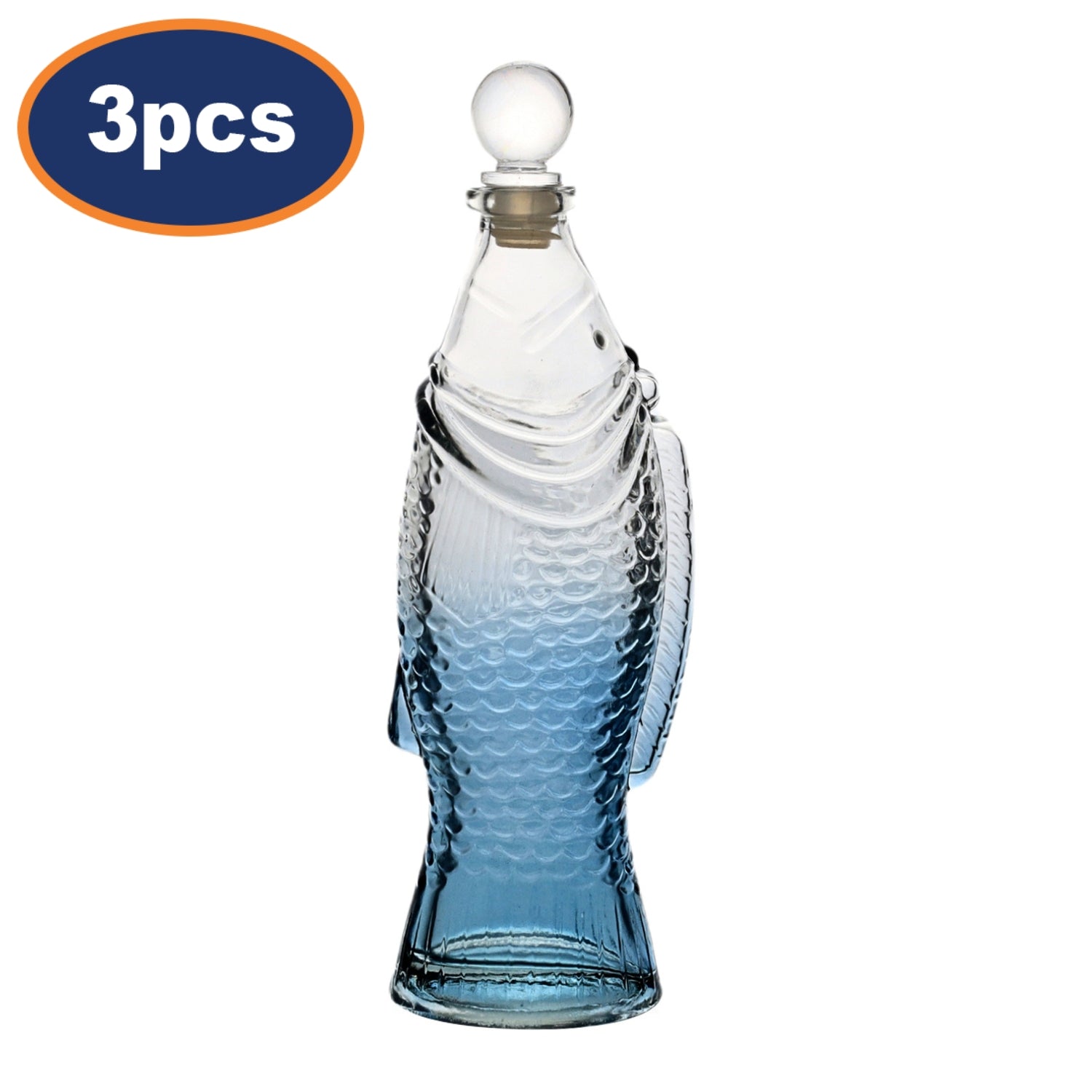 3Pcs 26cm Dark Blue Glass Fish Shaped Decorative Bottles
