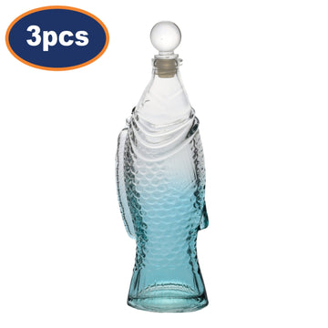 3Pcs 26cm Light Blue Glass Fish Shaped Decorative Bottles