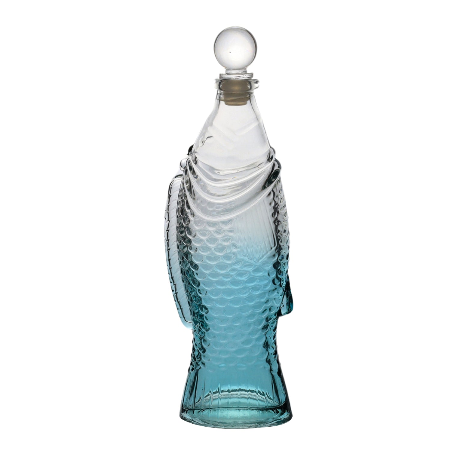 26cm Light Blue Glass Fish Shaped Decorative Bottle