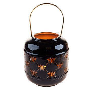 20cm Black & Gold Bee Medium Candle Lantern