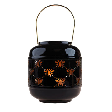 20cm Black & Gold Bee Medium Candle Lantern