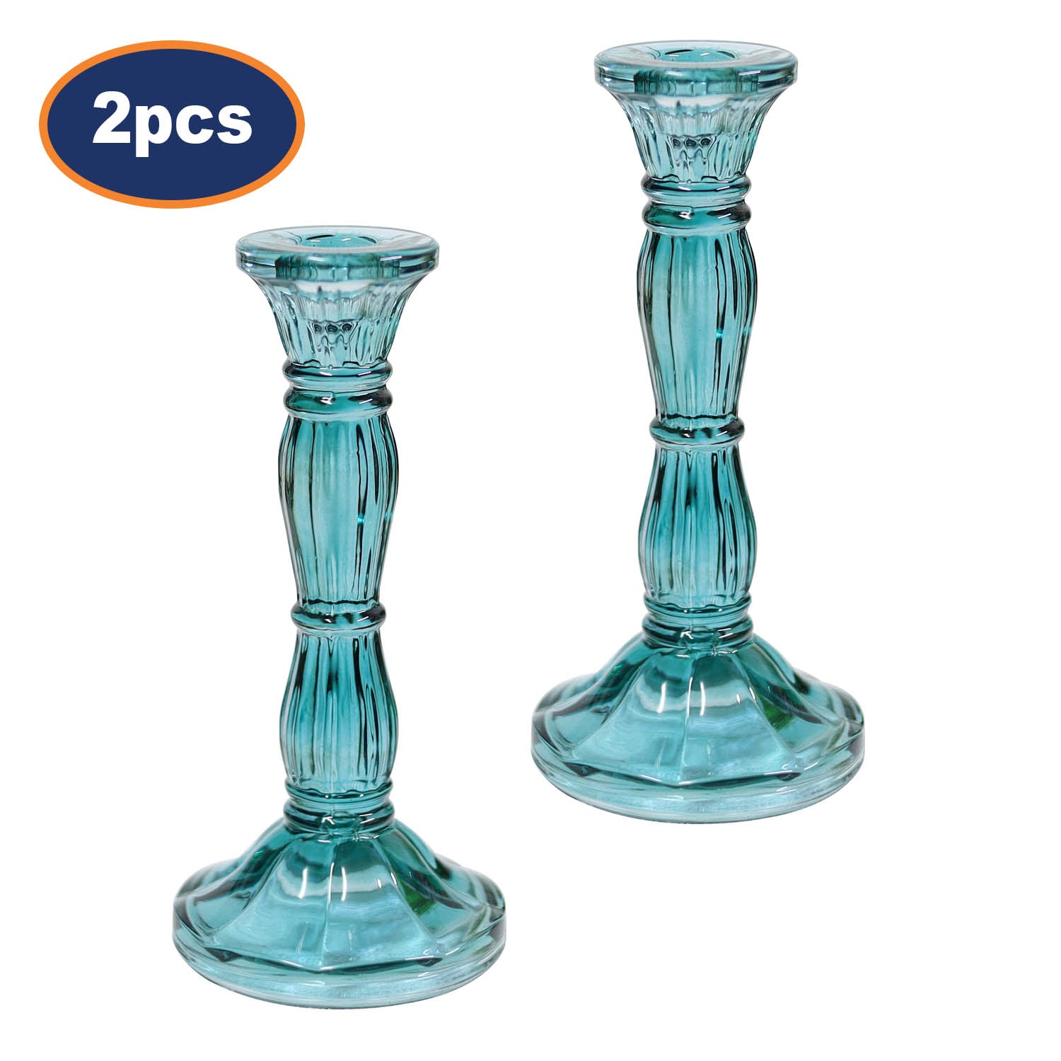 2Pcs Blue Bohome Glass Candle Stick Holders