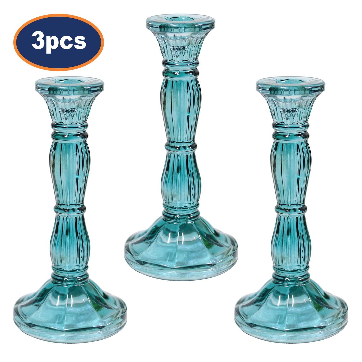 3Pcs Blue Bohome Glass Candle Stick Holders