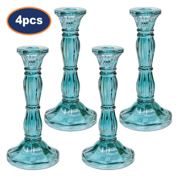 4Pcs Blue Bohome Glass Candle Stick Holders