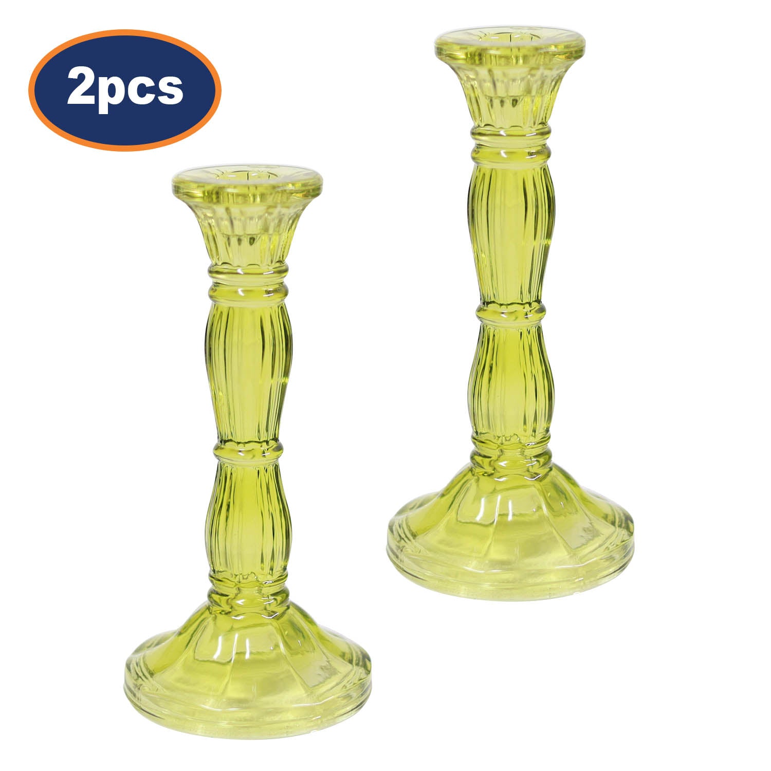 2Pcs Green Bohome Glass Candle Stick Holders